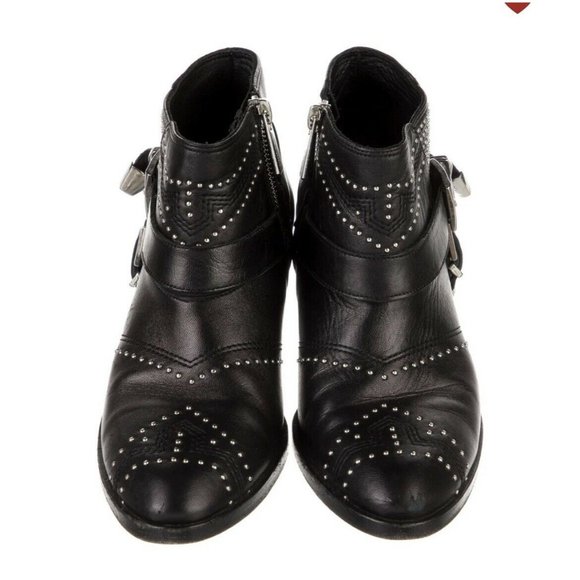 Anine Bing Bianca Leather Studded Accents Ankle Boots Black 6 36 Buckle Harness - Picture 3 of 12